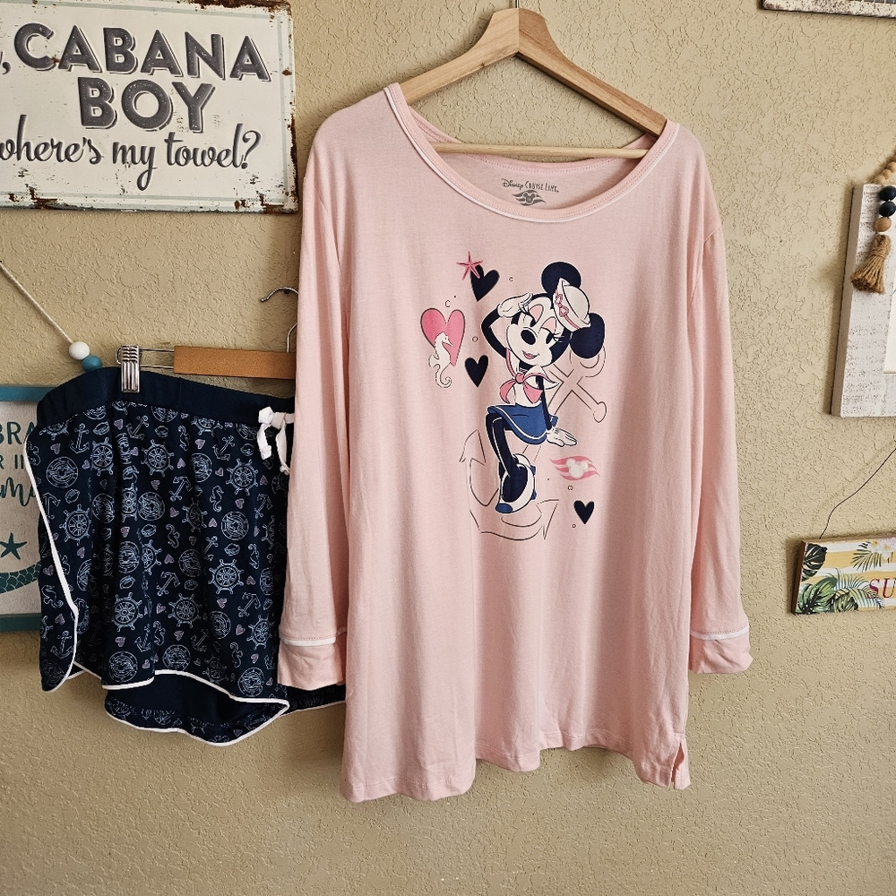 Disney Cruise Line Women's Pink Sailor Minnie Mouse Pajama Set XXL NEW